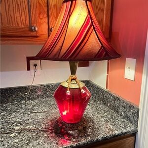 Vintage Mid Century Ruby Red Glass Hollywood Regency Table Lamp